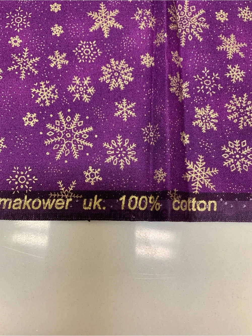 MAKOWER UK Yuletide Snowflakes 548 Cotton Fabric 1 Yard Purple Gold